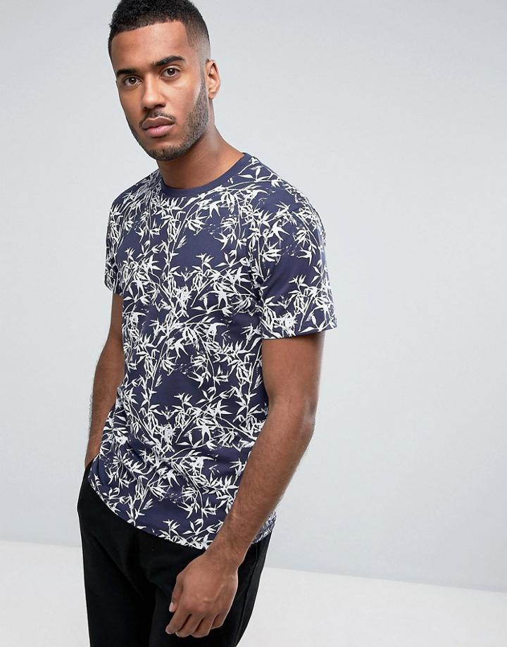 Threadbare Contrast Palm Print T-shirt - Navy