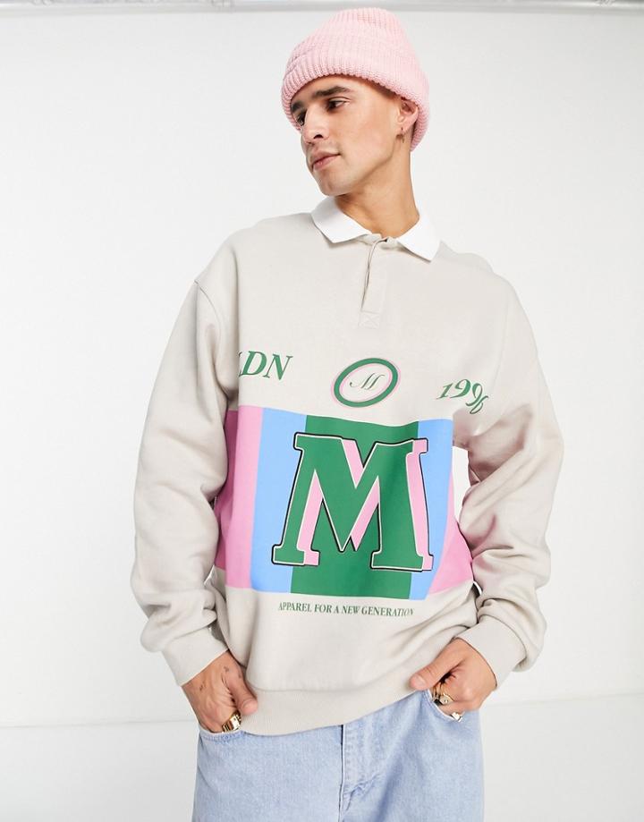 Asos Design Oversized Rugby Sweatshirt In Cream With Large Stripe Print-gray