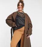Collusion Plus Exclusive Color Oversized Belted Trench In Chocolate Brown