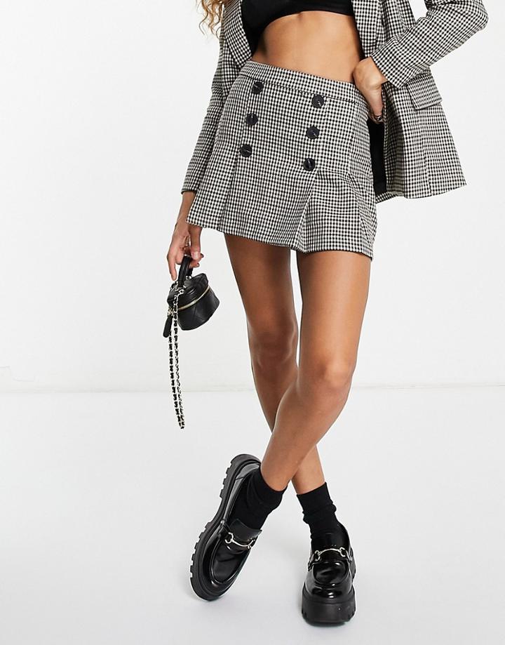 Only Pleated Mini Skirt In Brown Check - Part Of A Set-multi