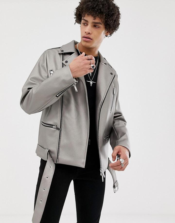 Asos Design Metallic Biker Jacket - Silver