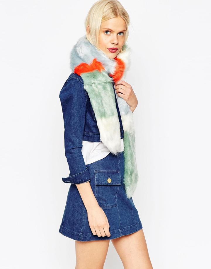 Asos Bright Multi Stripe Fur Scarf - Multi