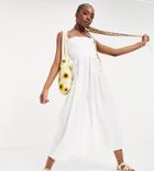 Asos Design Tall Shirred Elastic Back Jumpsuit In White
