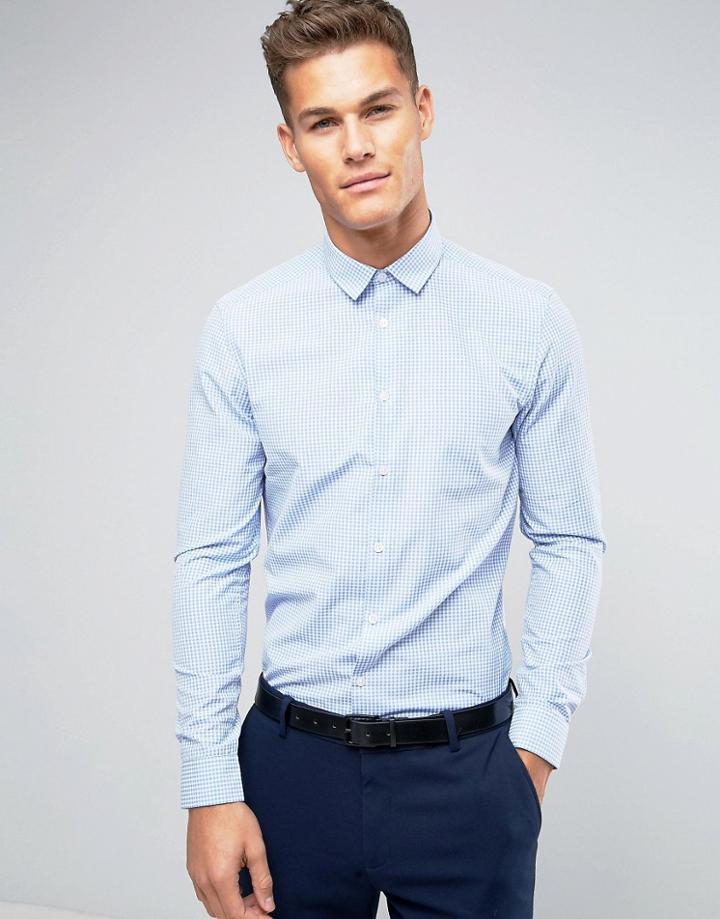 Asos Regular Fit Shirt In Blue Mini Gingham Check - Blue