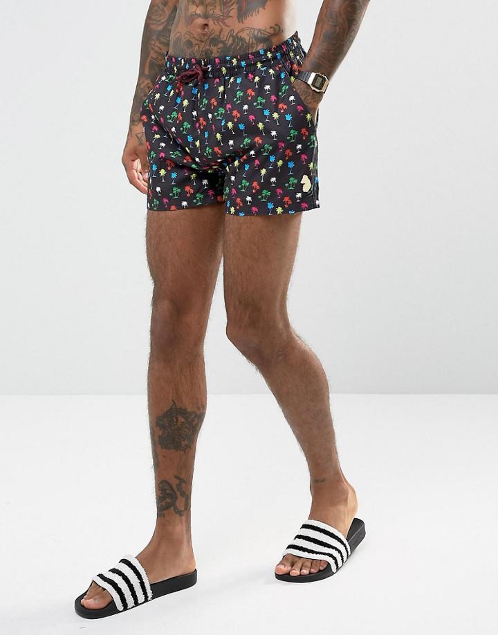 Luke 1977 Neon Palm Print Swim Shorts - Black