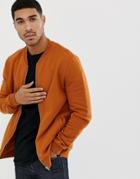 Asos Design Jersey Bomber Jacket In Dark Orange - Orange