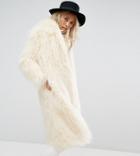 Religion Maxi Coat In Faux Mongolian Fur - Red