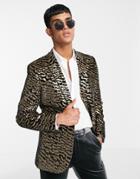 Asos Design Super Skinny Animal Sequin Wrap Jacket In Gold