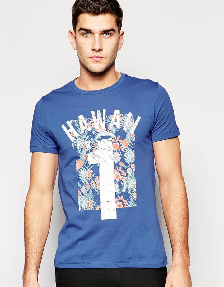Boss Orange T-shirt With Hawaii 1 Print Regular Fit In Blue - Royal Blue