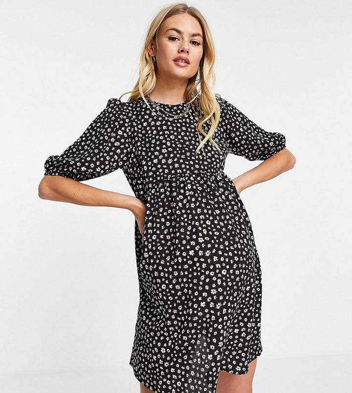 Asos Design Maternity Short Sleeve Smock Mini Dress In Daisy Print-multi