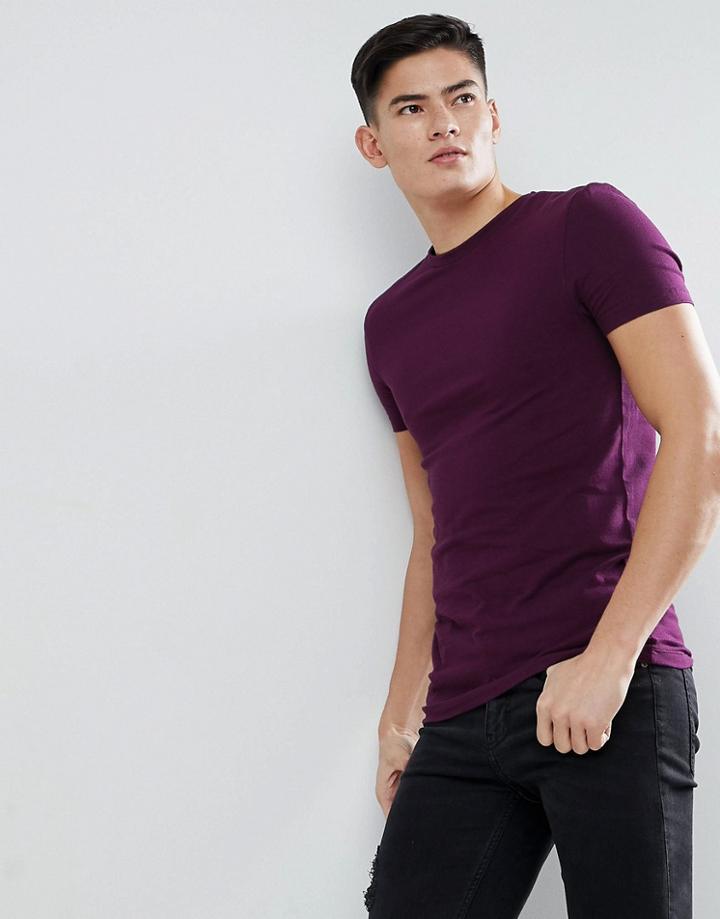 Asos Design Muscle Fit T-shirt With Crew Neck In Purple - Purple