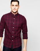 Asos Grid Check Shirt In Burgundy With Long Sleeves - Burgundy