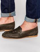 Asos Woven Loafers In Gray Leather - Gray