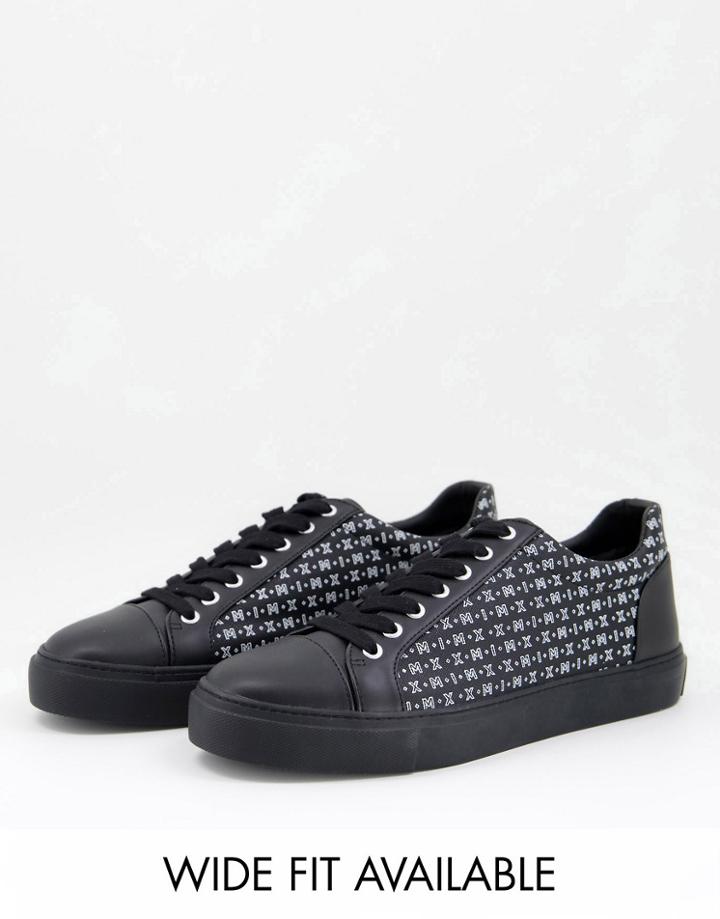 Asos Design Black Sneakers With Monogram Print