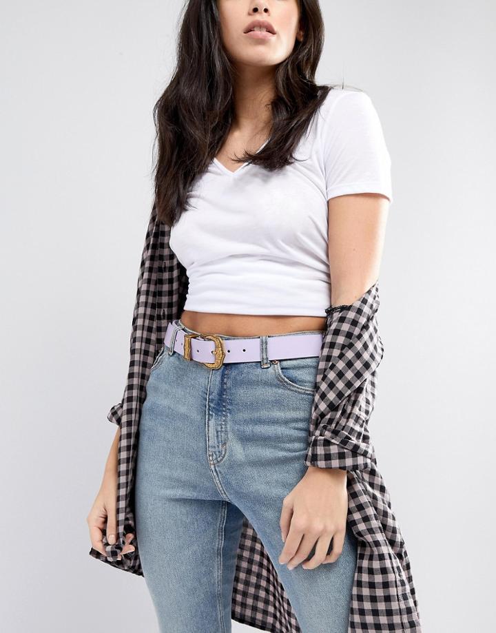 Asos Lilac Western Belt With Old Gold Buckle - Purple