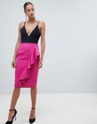 Vesper Pencil Skirt With Asymmetric Frill - Pink