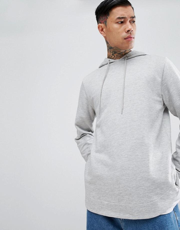 Asos Longline Hoodie With Curved Hem - Gray