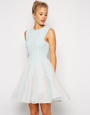 Asos Mesh Insert Fit And Flare Dress - Blue