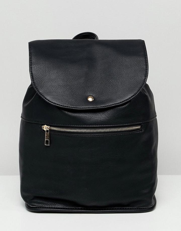 Asos Design Soft Backpack With Zip Detail - Black