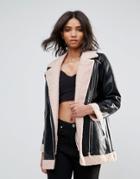 Goldie Phoenix Pu Aviator Style Jacket With Faux Fur Lining And Zipper Detail - Black