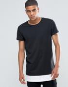 Selected Homme Crew Neck T-shirt With Contrast Drop Hem - Black