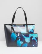 Ted Baker Crosshatch Leather Shopper With Butterfly Print - Multi