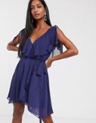 Asos Design Mini Split Sleeve Cape Back With Tie Shoulder-navy