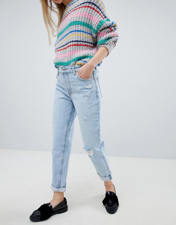 Bershka High Waisted Mom Jean - Blue