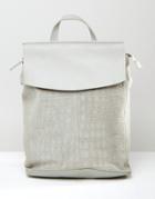 Asos Leather And Suede Croc Embossed Backpack - Gray