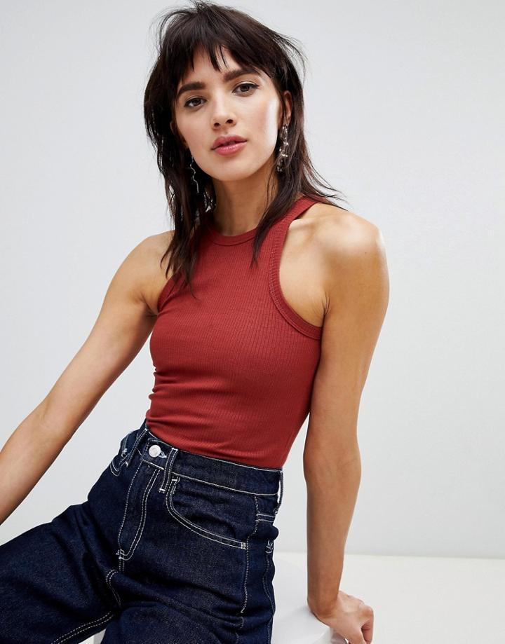 Stradivarius Ribbed Razor Back Tank - Red