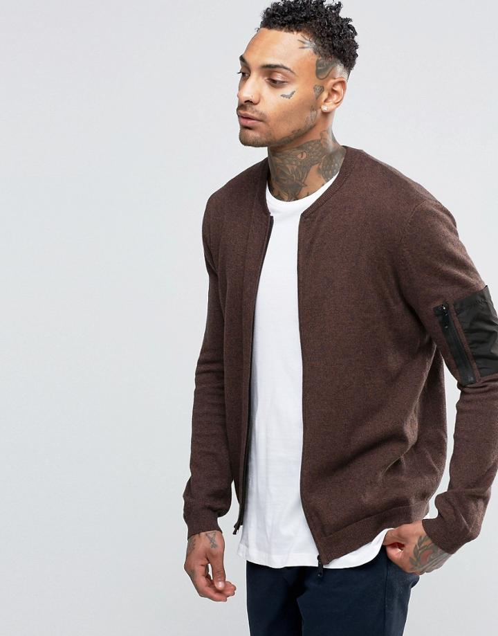 Asos Knitted Bomber With Military Pocket Styling - Brown