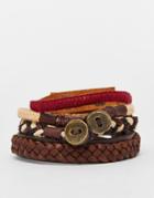 Asos Leather Bracelet Pack In Brown And Burgundy - Brown