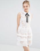 Endless Rose Contrast Collar Tierred Lace Mini Dress - White