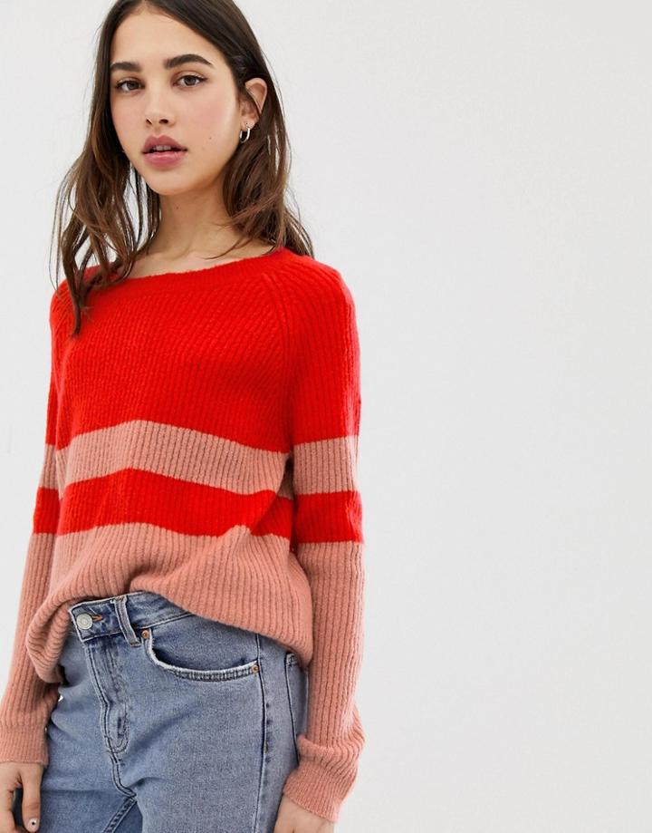 Only Nala Color Block Sweater-red