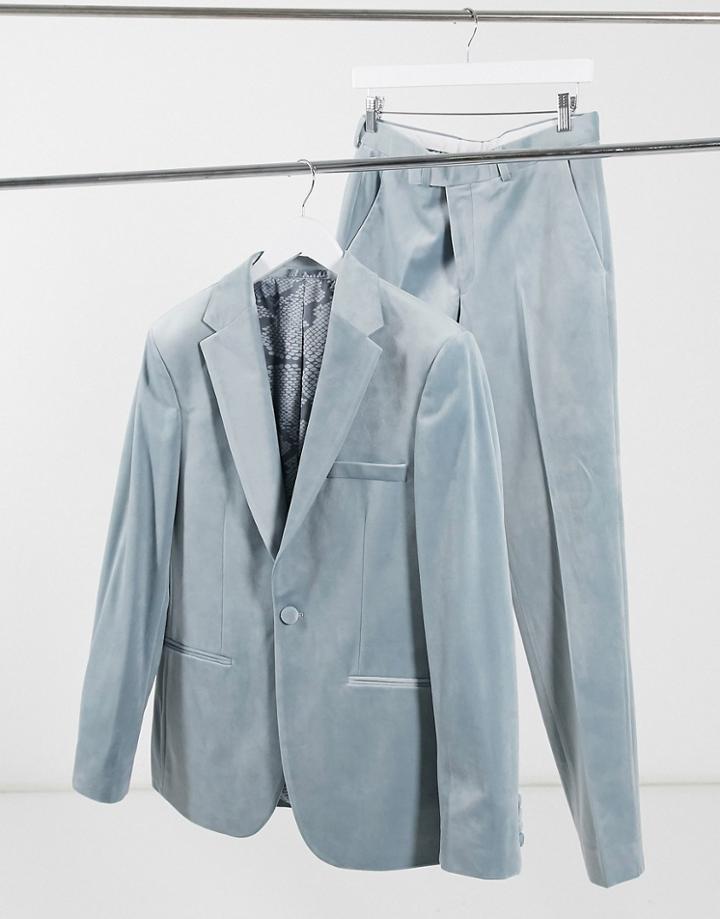 Moss London Velvet Suit Jacket In Gray-grey