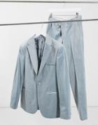 Moss London Velvet Suit Jacket In Gray-grey