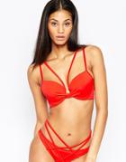 Asos Fuller Bust Exclusive Twist Plunge Strappy Bikini Top Dd-g - Red Coat Red
