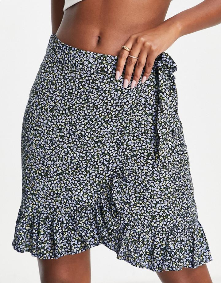 Vila Mini Wrap Skirt In Floral Print-multi
