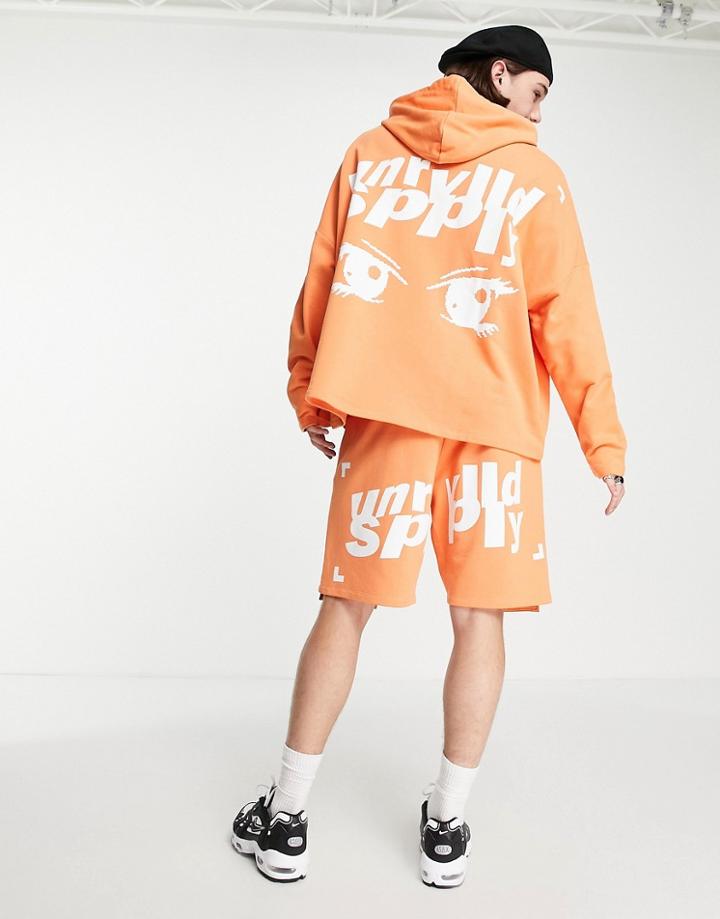Asos Unrvlld Spply Extreme Oversized Hoodie With Logo Eyes Print In Bright Orange - Part Of A Set