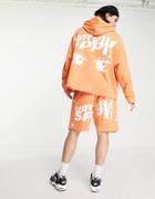 Asos Unrvlld Spply Extreme Oversized Hoodie With Logo Eyes Print In Bright Orange - Part Of A Set