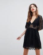 Stevie May Lace And Spot Mesh Mini Dress - Black