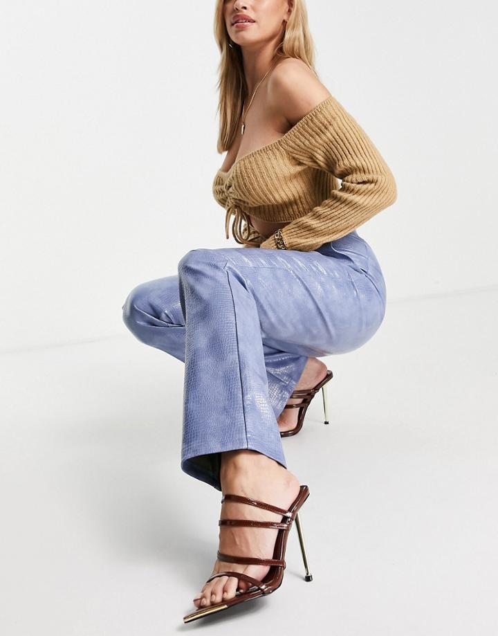 4th & Reckless V Front Leather Look Pants In Blue Croc-blues