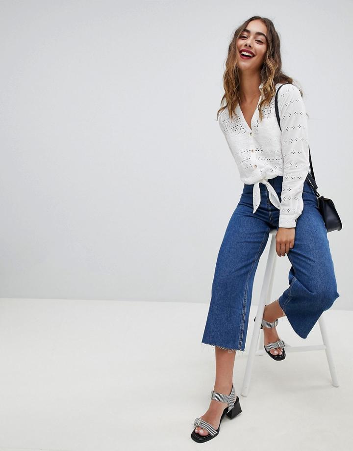 River Island Wide Leg Cropped Jeans-blue