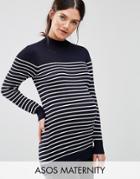 Asos Maternity Sweater In Stripe With High Neck - Multi