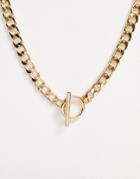 Asos Design Necklace With T Bar And Curb Chain In Gold Tone