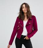 Asos Tall Biker Jacket In Suedette - Red