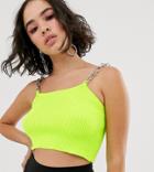 The Ragged Priest Fluffy Knit Crop Top With Chain Straps - Green