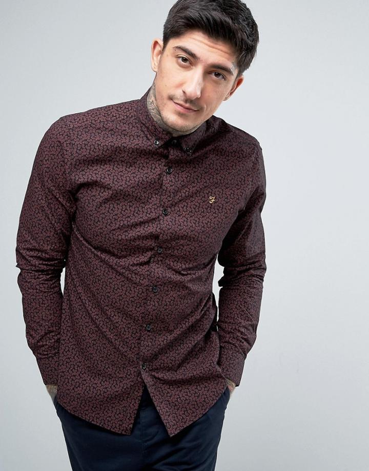 Farah Slim Fit Paisley Shirt In Red - Red