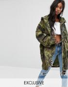 Milk It Vintage Military Coat With Concealed Hood - Green