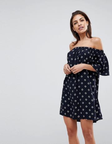 The Fifth Seeker Printed Off Shoulder Dress - Navy